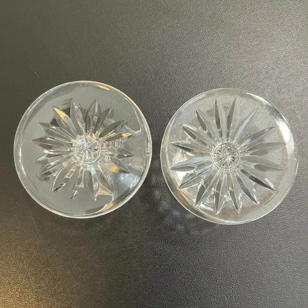 Set of 2 Candle Holders Etched Cut Glass Starburst Base Vintage